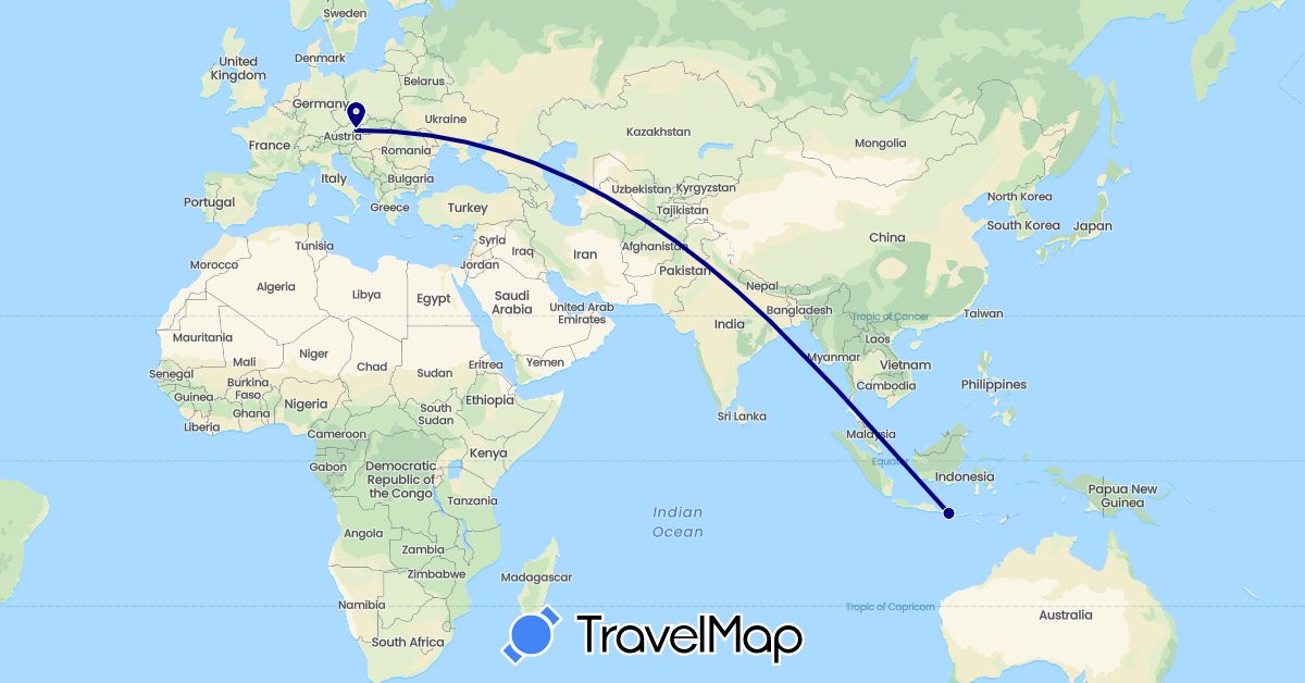 TravelMap itinerary: driving in Austria, Indonesia (Asia, Europe)